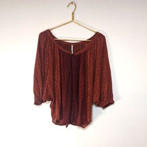 Free People Brown Patterned Boho Oversized Top S